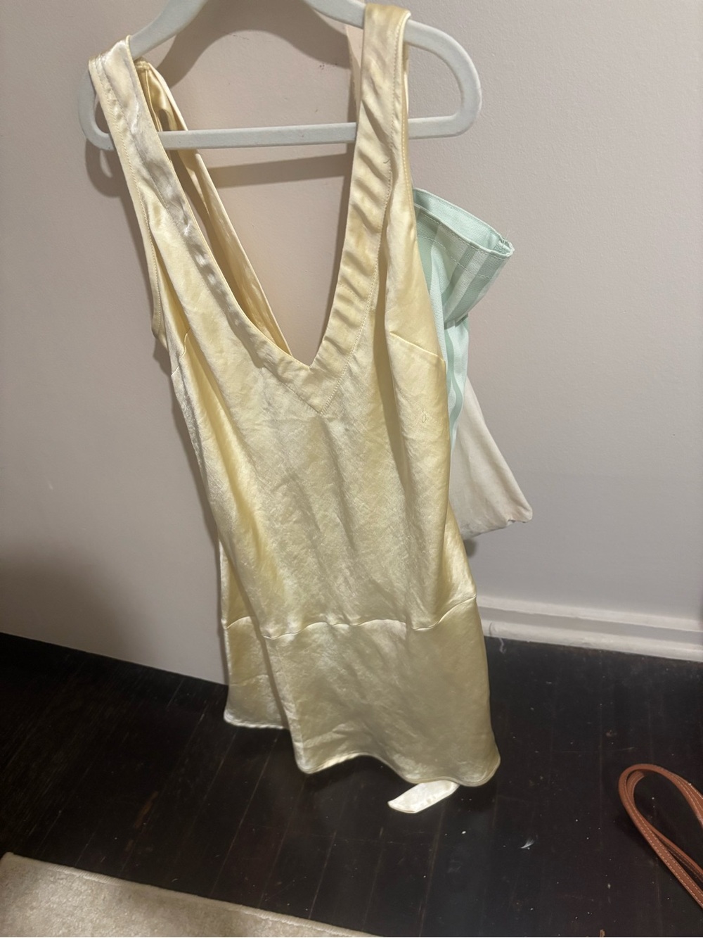 Satin Slip Dress in Pale Yellow